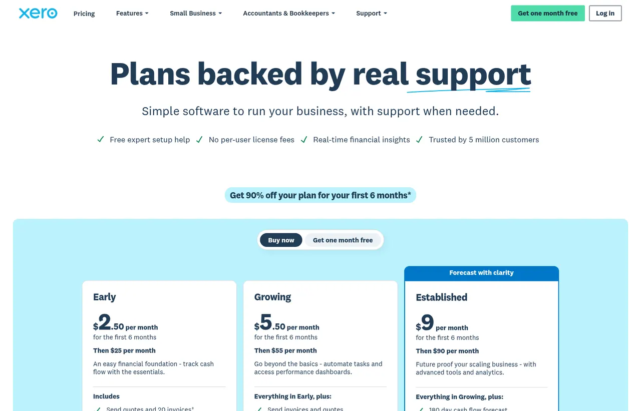 Xero pricing page, showing the published plans and prices recorded on this page