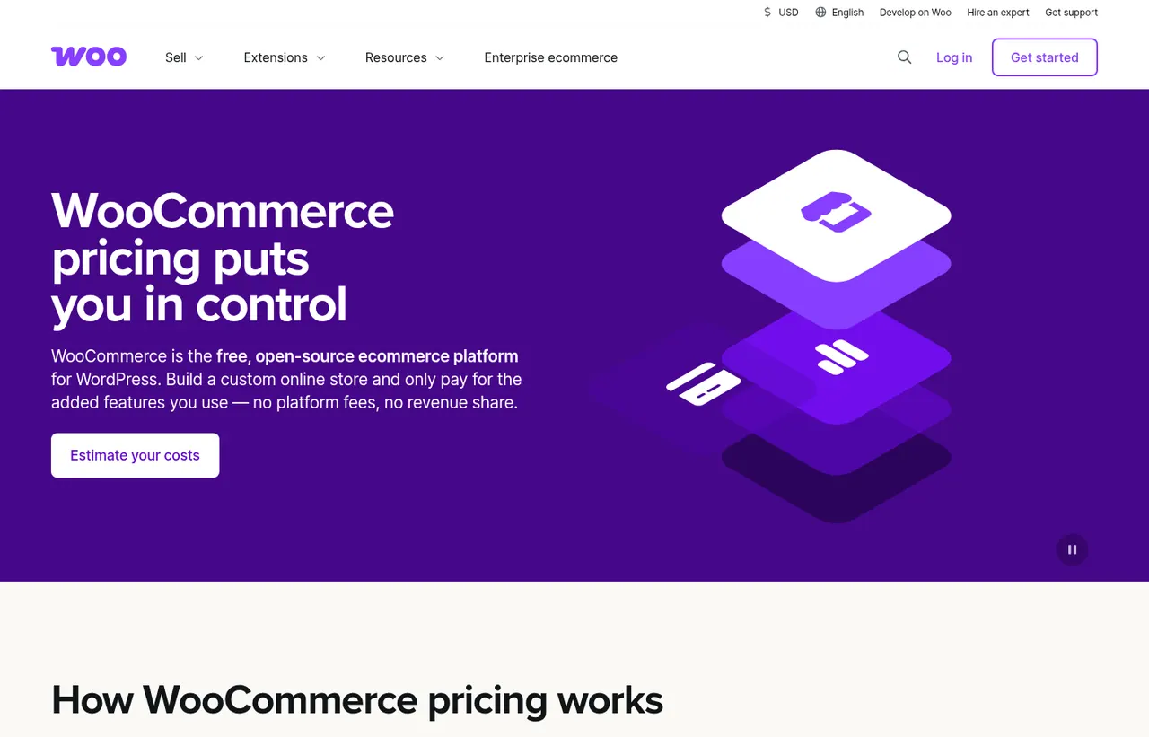 WooCommerce pricing page, showing the published plans and prices recorded on this page