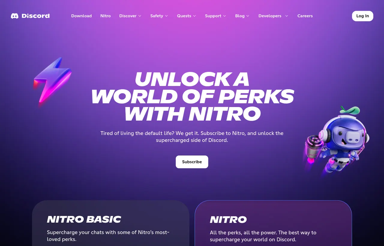 Discord pricing page, showing the published plans and prices recorded on this page