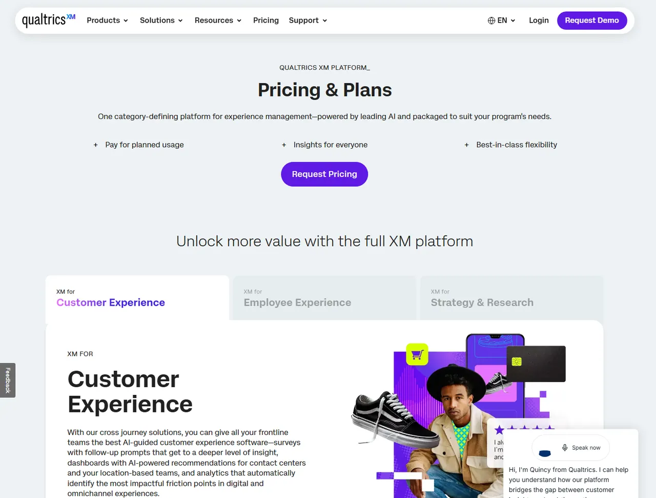 Qualtrics pricing page, showing the published plans and prices recorded on this page